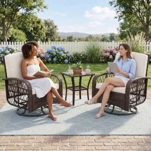 3-Piece Wicker Swivel Rocker Set