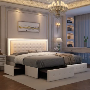 Queen Upholstered LED Storage Bed - Thumbnail Image 3