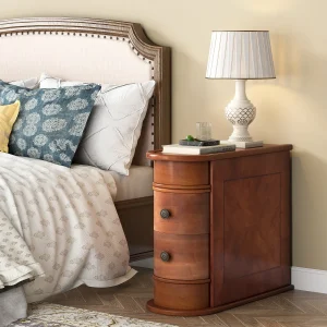 Round Wood Drawer End Table
