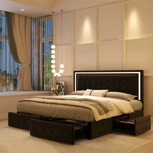 Queen Upholstered LED Storage Bed - Thumbnail Image 6
