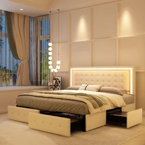 Queen Upholstered LED Storage Bed - Thumbnail Image 4