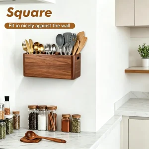 Extra Large Wooden Kitchen Utensil Holder – 4-Compartment Countertop Organizer - Thumbnail Image 4