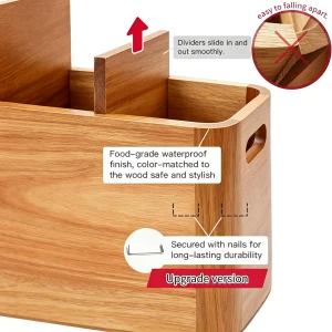 Extra Large Wooden Kitchen Utensil Holder – 4-Compartment Countertop Organizer - Thumbnail Image 2