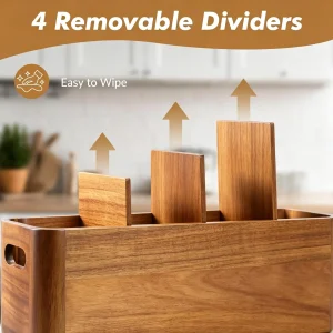 Extra Large Wooden Kitchen Utensil Holder – 4-Compartment Countertop Organizer - Thumbnail Image 5