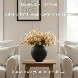 Round Black Pottery Vase – Large Rustic Decorative Home Accent - Thumbnail Image 3