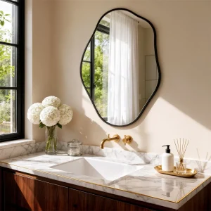 Modern Irregular Wall Mirror – Black Aluminum Frame Asymmetrical Decorative Mirror - Thumbnail Image 6