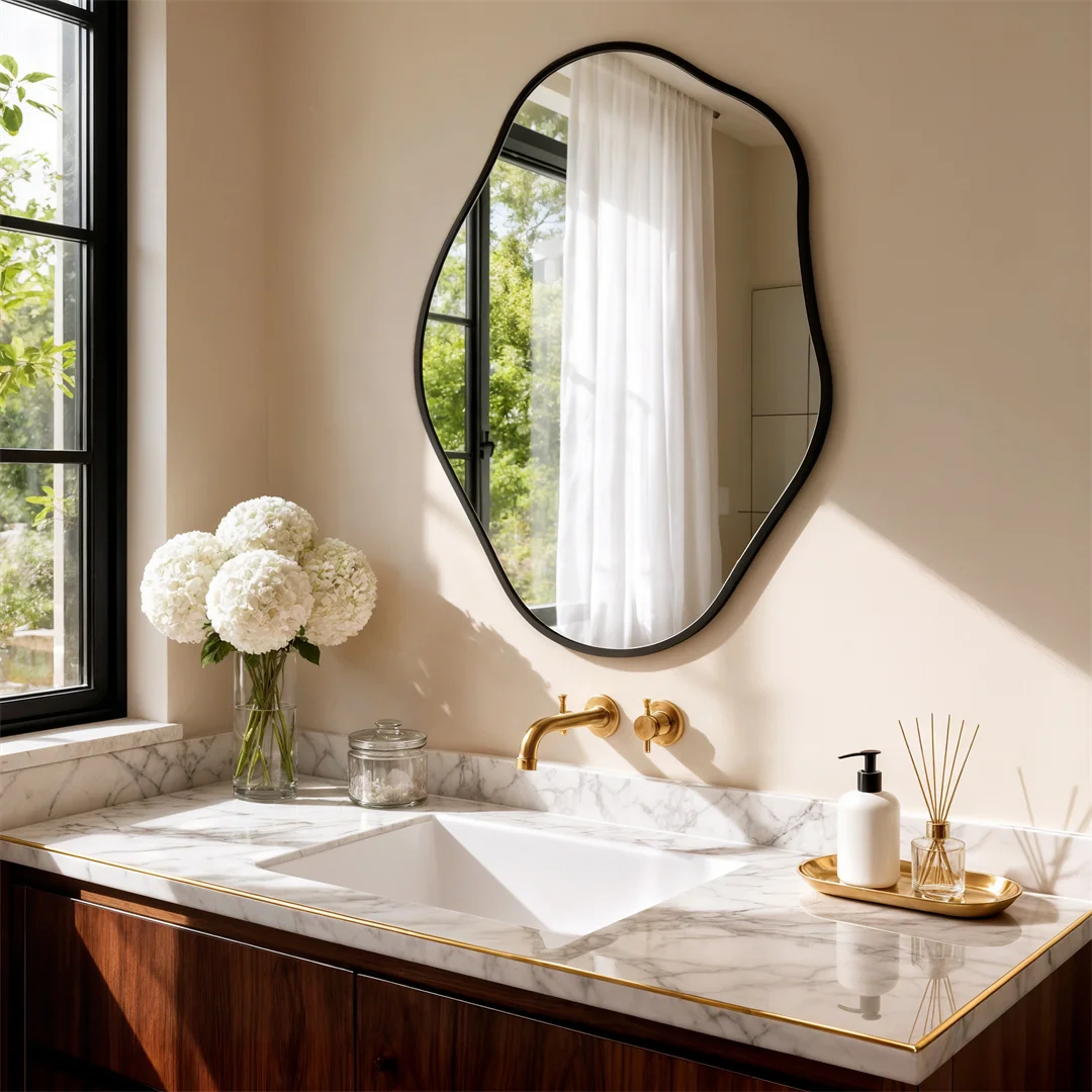 Modern Irregular Wall Mirror – Black Aluminum Frame Asymmetrical Decorative Mirror - Image 6