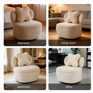 360° Swivel Accent Chair with Hidden Storage – Teddy Velvet Heart-Back Armchair - Thumbnail Image 4