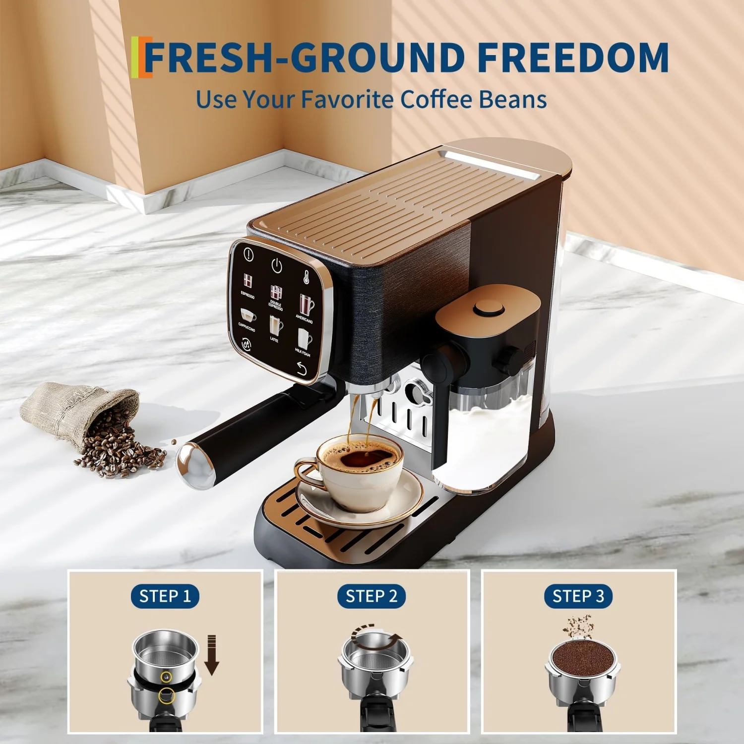 20-Bar Espresso Machine – Compact Stainless Steel Coffee Maker with Milk Frother - Image 3