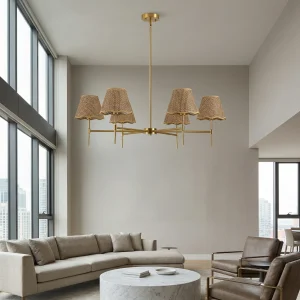 ARLGSITE 37" Bohemian Woven Rattan Chandelier – 6-Light Hanging Pendant