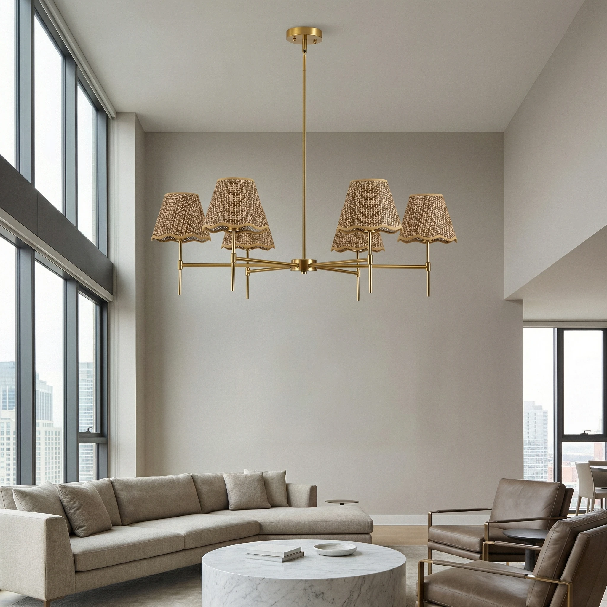 ARLGSITE 37" Bohemian Woven Rattan Chandelier – 6-Light Hanging Pendant - Image 1