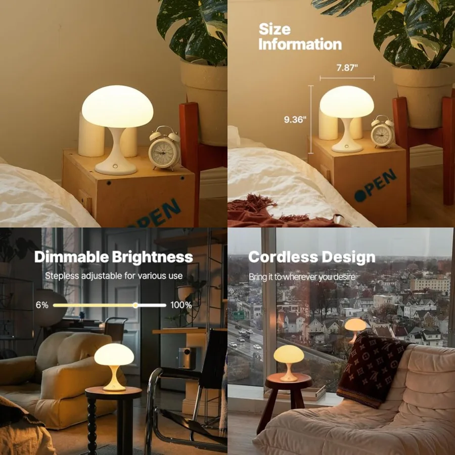 Retro Mushroom LED Rechargeable Table Lamp – Cordless & Dimmable - Image 2