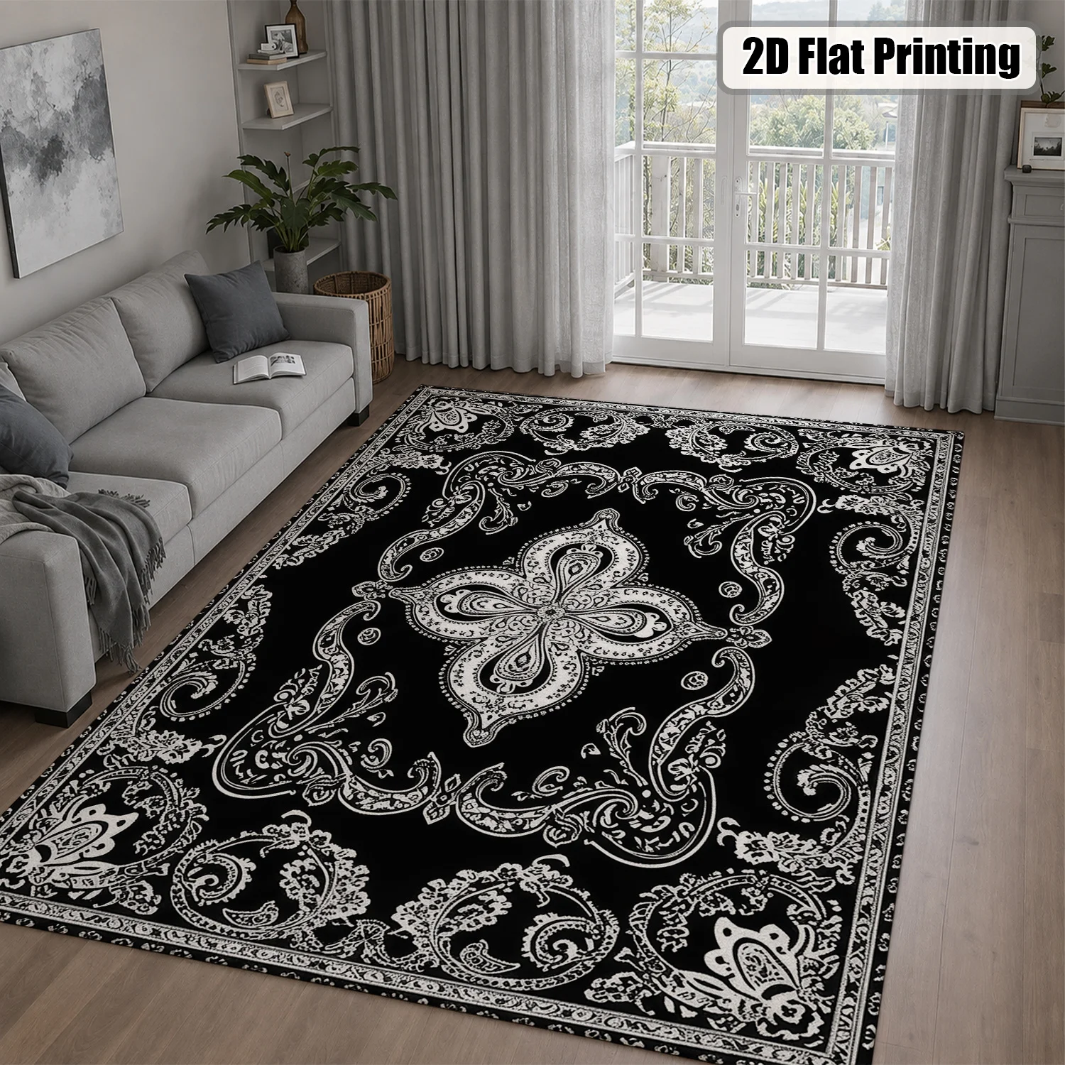 Black & White Vintage Paisley Area Rug – Soft Velvet, Non-Slip & Machine Washable - Image 3