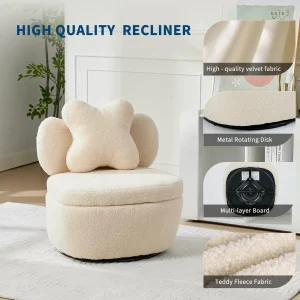 360° Swivel Accent Chair with Hidden Storage – Teddy Velvet Heart-Back Armchair - Thumbnail Image 5