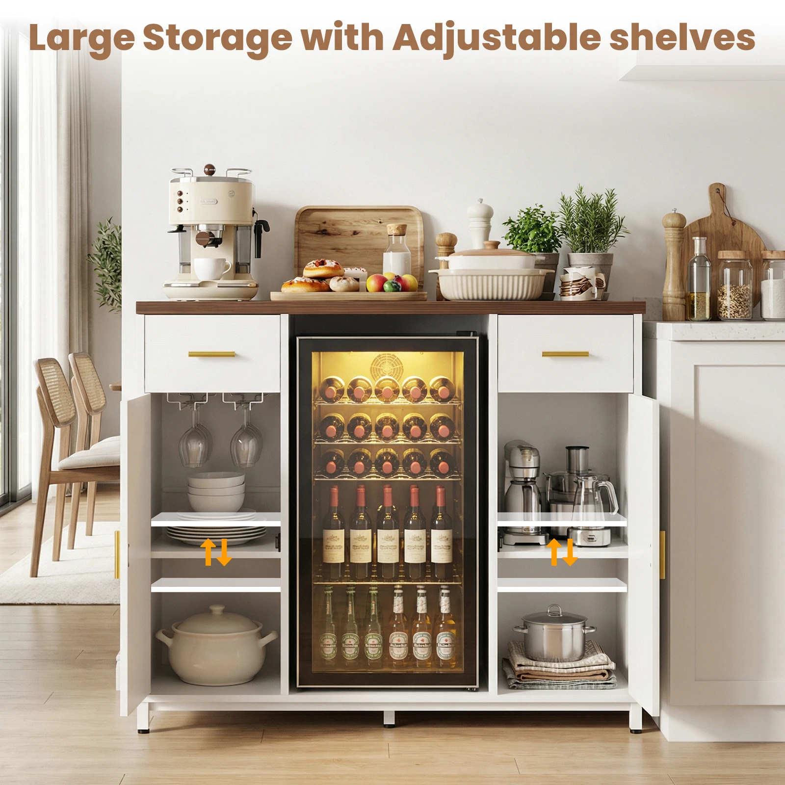 Aheaplus 47.2" Coffee Bar Cabinet with Mini Fridge Space & Power Outlet - Image 6