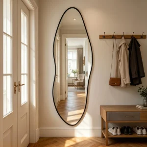Modern Asymmetrical Full-Length Mirror – Black Aluminum Frame, 22" x 63"