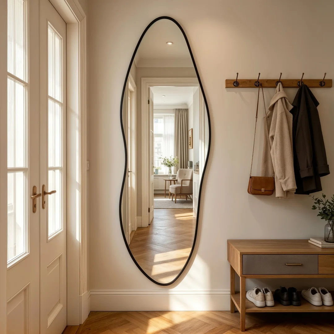 Modern Asymmetrical Full-Length Mirror – Black Aluminum Frame, 22" x 63" - Image 1
