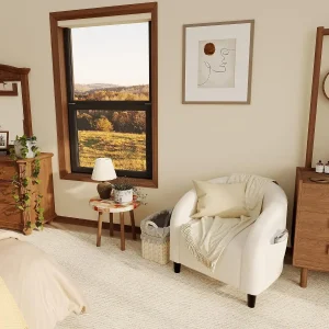 Tacleekii Bouclé Accent Barrel Chair – Cozy Comfort & Modern Style - Thumbnail Image 2