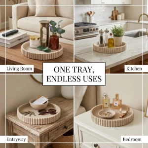 OAKOA Round Resin Decorative Tray – Modern Coffee Table Centerpiece - Thumbnail Image 5