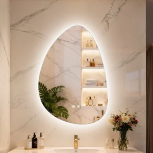 Modern LED Pebble-Shaped Bathroom Mirror – 3-Color Lighting & Anti-Fog Design