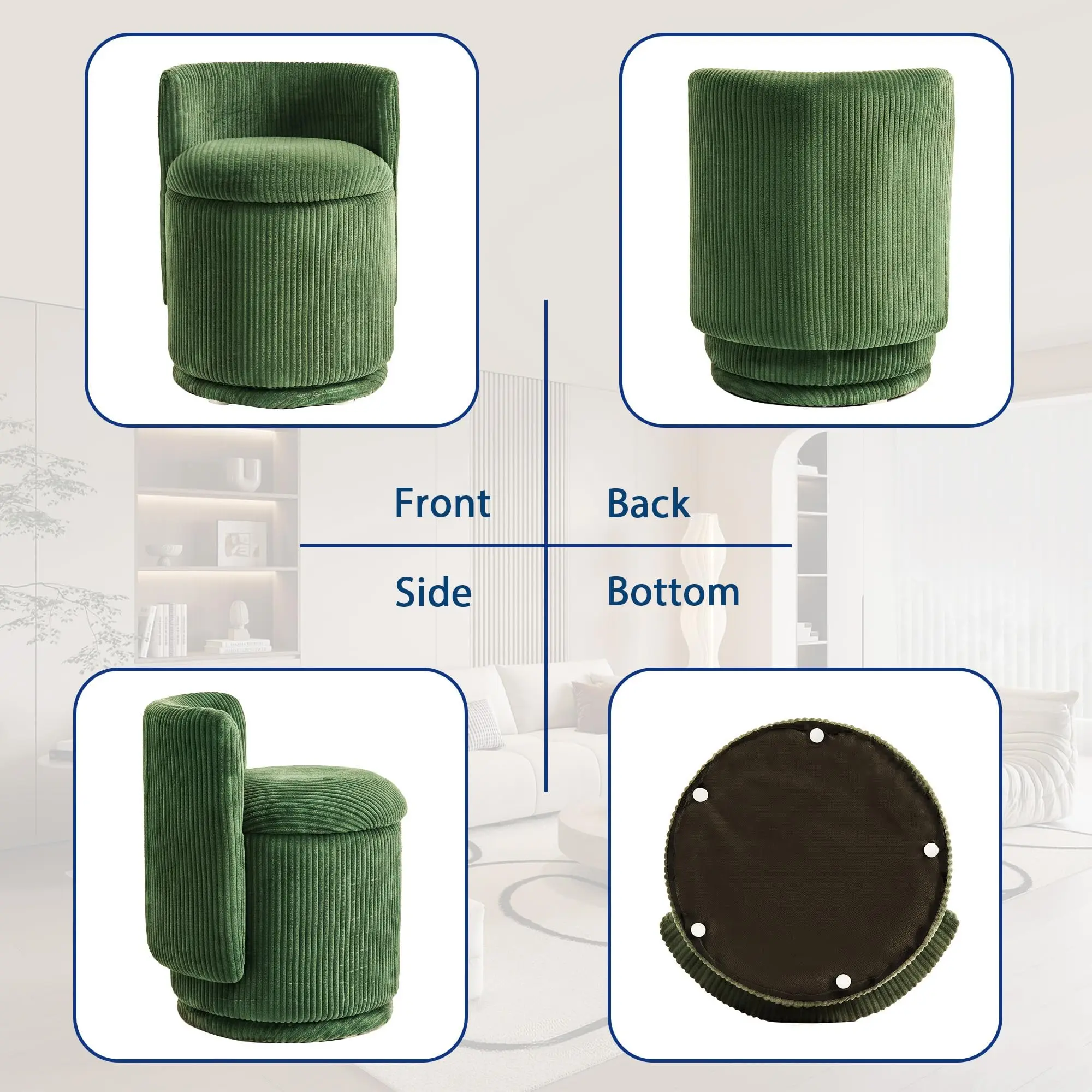 360° Swivel Vanity Chair with Hidden Storage – Elegant Velvet Accent Chair - Image 6