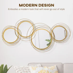 HOMCOM Gold Metal Wall Art – Modern Mirror Decorative Wall Sculpture - Thumbnail Image 4
