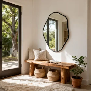 Modern Irregular Wall Mirror – Black Aluminum Frame Asymmetrical Decorative Mirror - Thumbnail Image 2