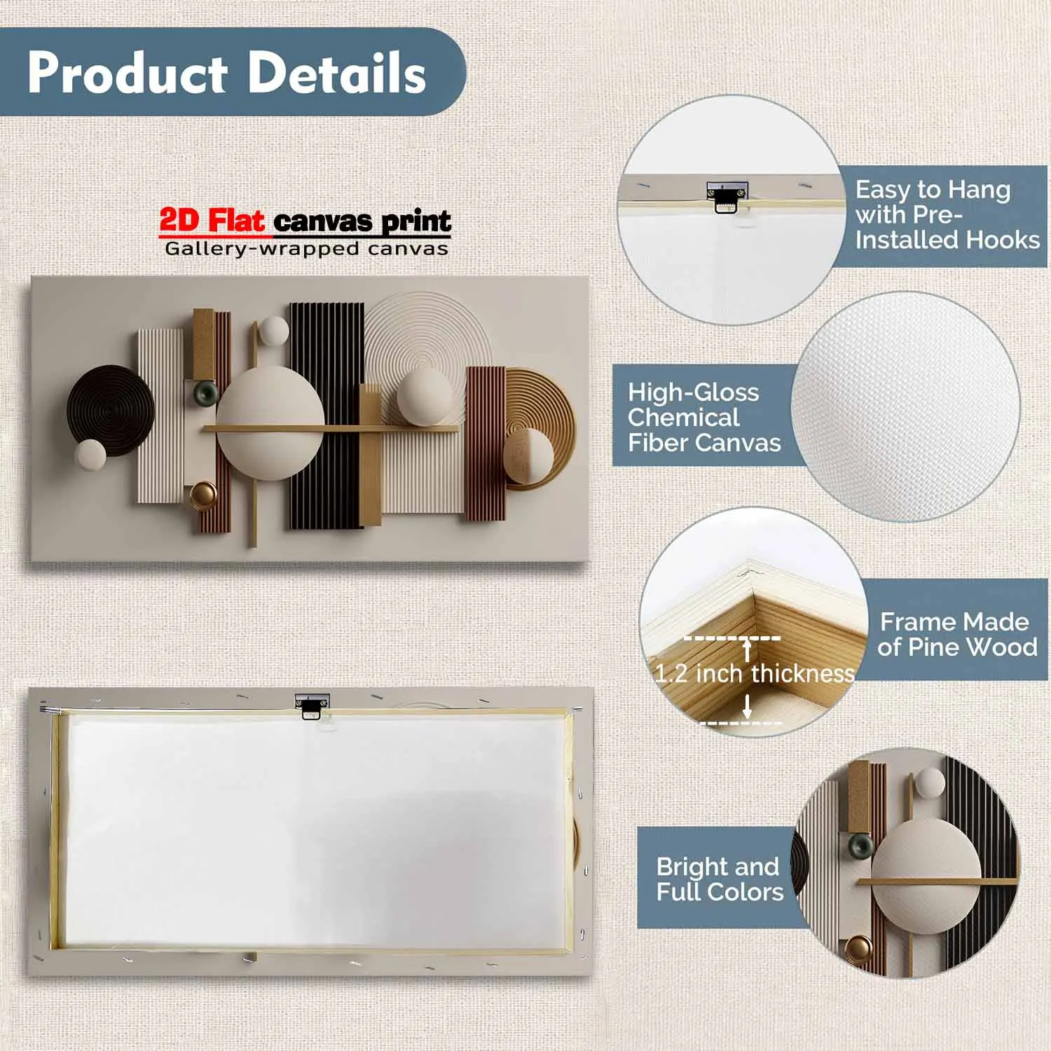 Modern Abstract Geometric Wall Art – Beige & Brown 3D-Look Canvas Print - Image 6
