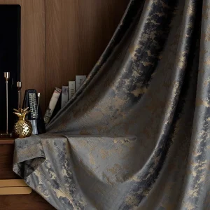 Vintage Gold Foil Velvet Blackout Curtains – 2 Panels, Luxury Pinch Pleat Window Drapes