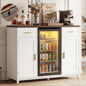 Aheaplus 47.2" Coffee Bar Cabinet with Mini Fridge Space & Power Outlet