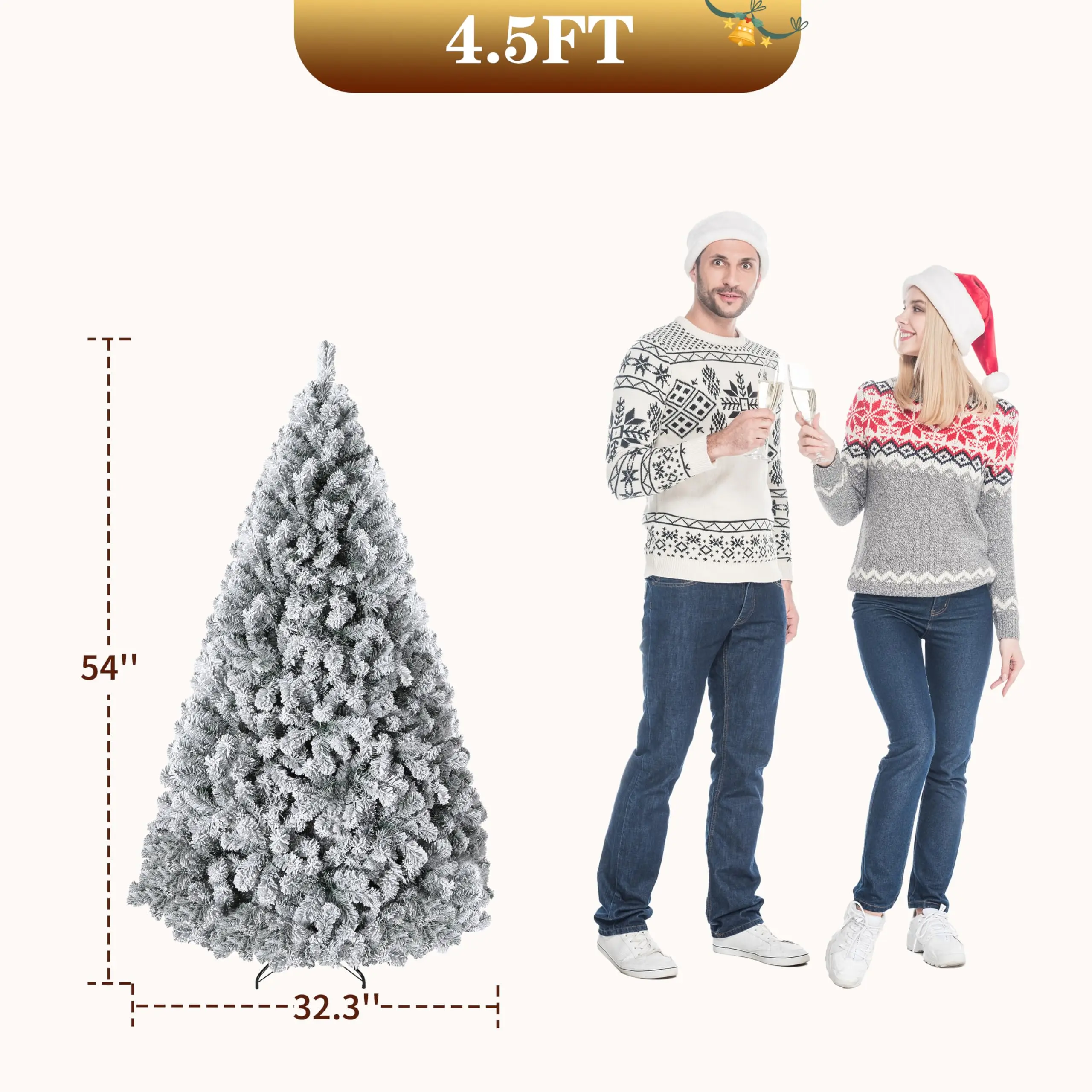 Snow-Flocked Pre-Lit Christmas Tree – 4.5 FT / 9 FT with 100 Lights - Image 2