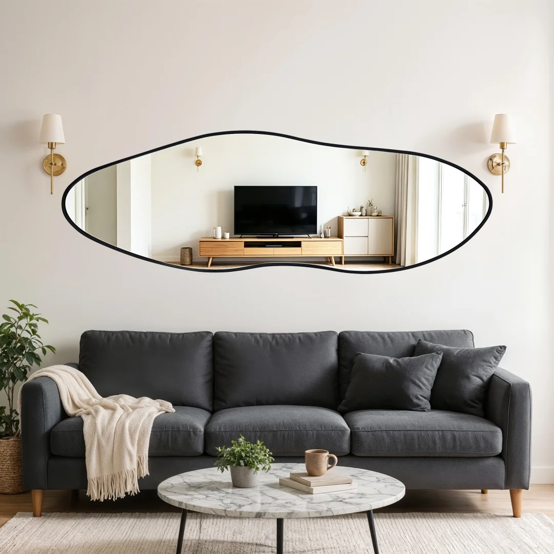 Modern Asymmetrical Full-Length Mirror – Black Aluminum Frame, 22" x 63" - Image 4