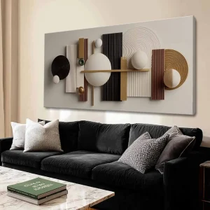 Modern Abstract Geometric Wall Art – Beige & Brown 3D-Look Canvas Print