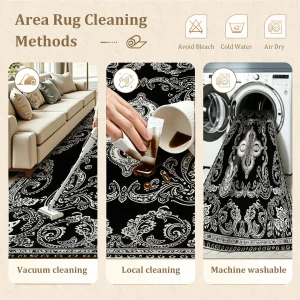 Black & White Vintage Paisley Area Rug – Soft Velvet, Non-Slip & Machine Washable - Thumbnail Image 7