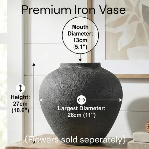 Round Black Pottery Vase – Large Rustic Decorative Home Accent - Thumbnail Image 5