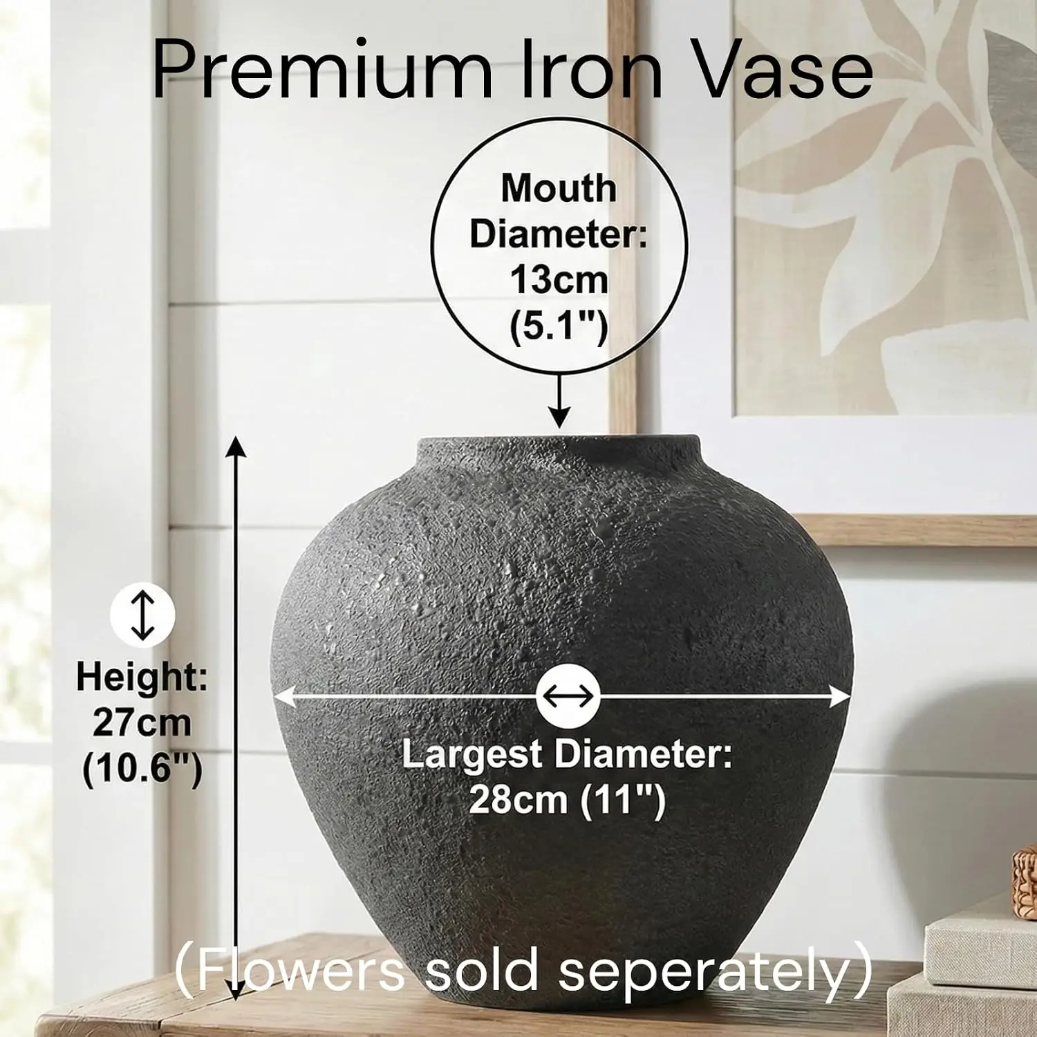 Round Black Pottery Vase – Large Rustic Decorative Home Accent - Image 5