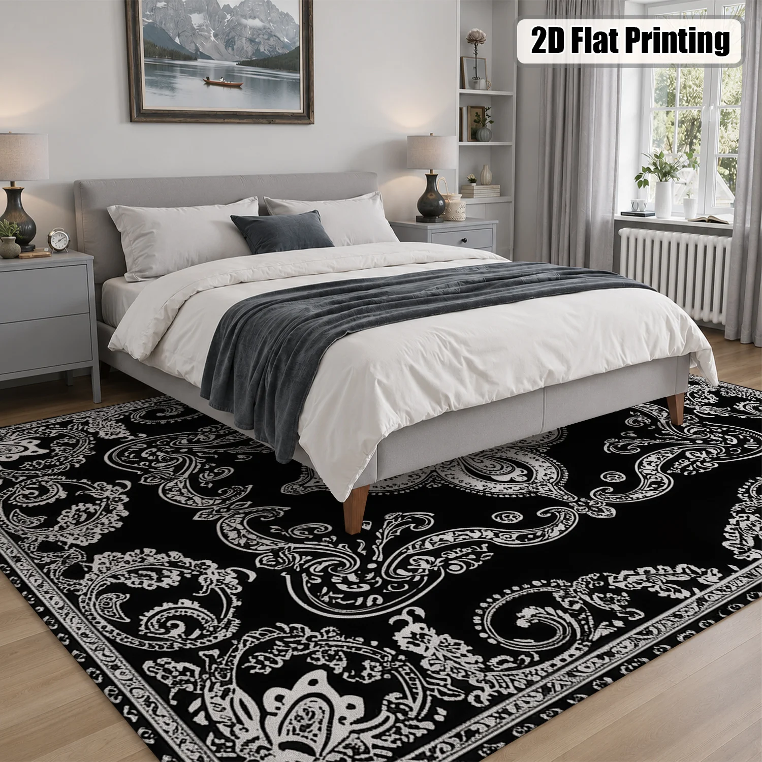 Black & White Vintage Paisley Area Rug – Soft Velvet, Non-Slip & Machine Washable - Image 5