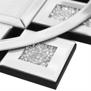 Elegant 24" Crushed Diamond Wall Clock – Silver Mirror Finish - Thumbnail Image 4