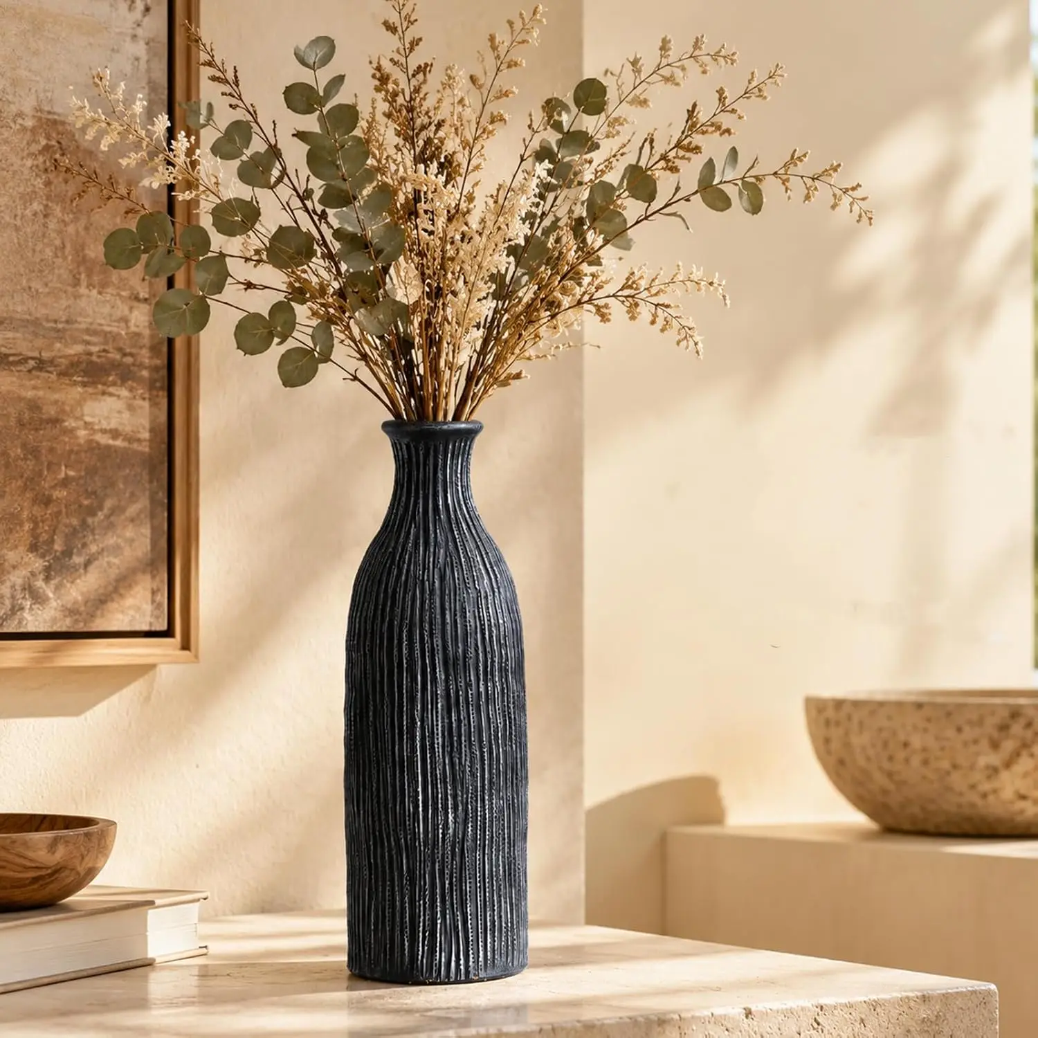 Large 18-Inch Ceramic Floor Vase – Rustic Farmhouse Decorative Home Accent - Image 2