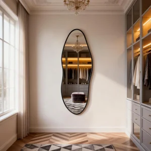 Modern Asymmetrical Full-Length Mirror – Black Aluminum Frame, 22" x 63" - Thumbnail Image 6