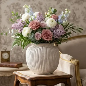 Rustic Round Floor Vase – 9-Inch Distressed White Decorative Home Accent - Thumbnail Image 2