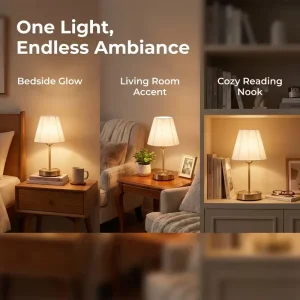 Cordless Rechargeable Table Lamps – 3 Color Modes, Touch Control & Elegant Pleated Shade - Thumbnail Image 6