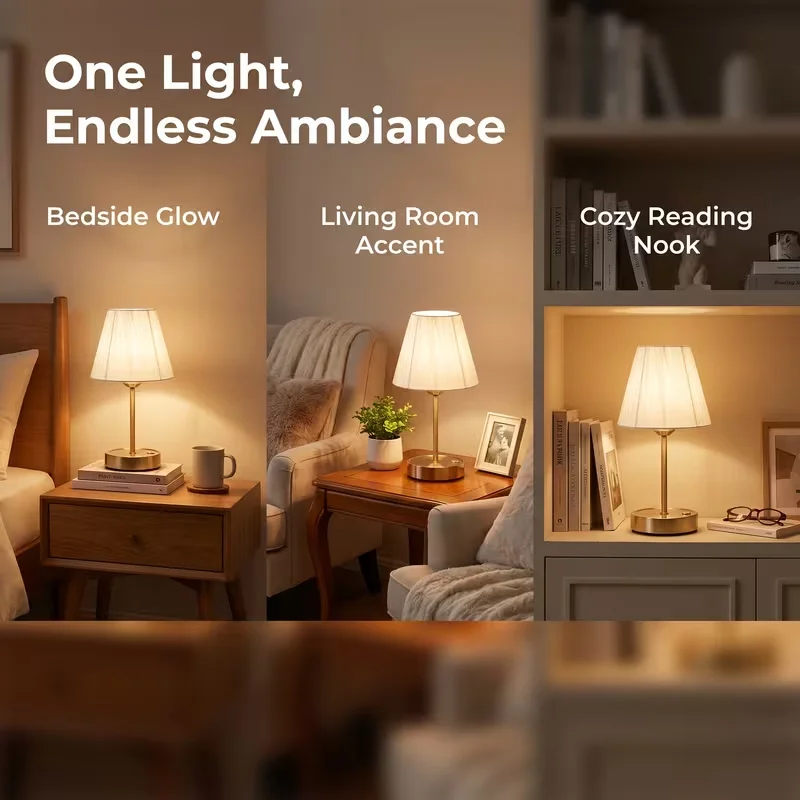 Cordless Rechargeable Table Lamps – 3 Color Modes, Touch Control & Elegant Pleated Shade - Image 6