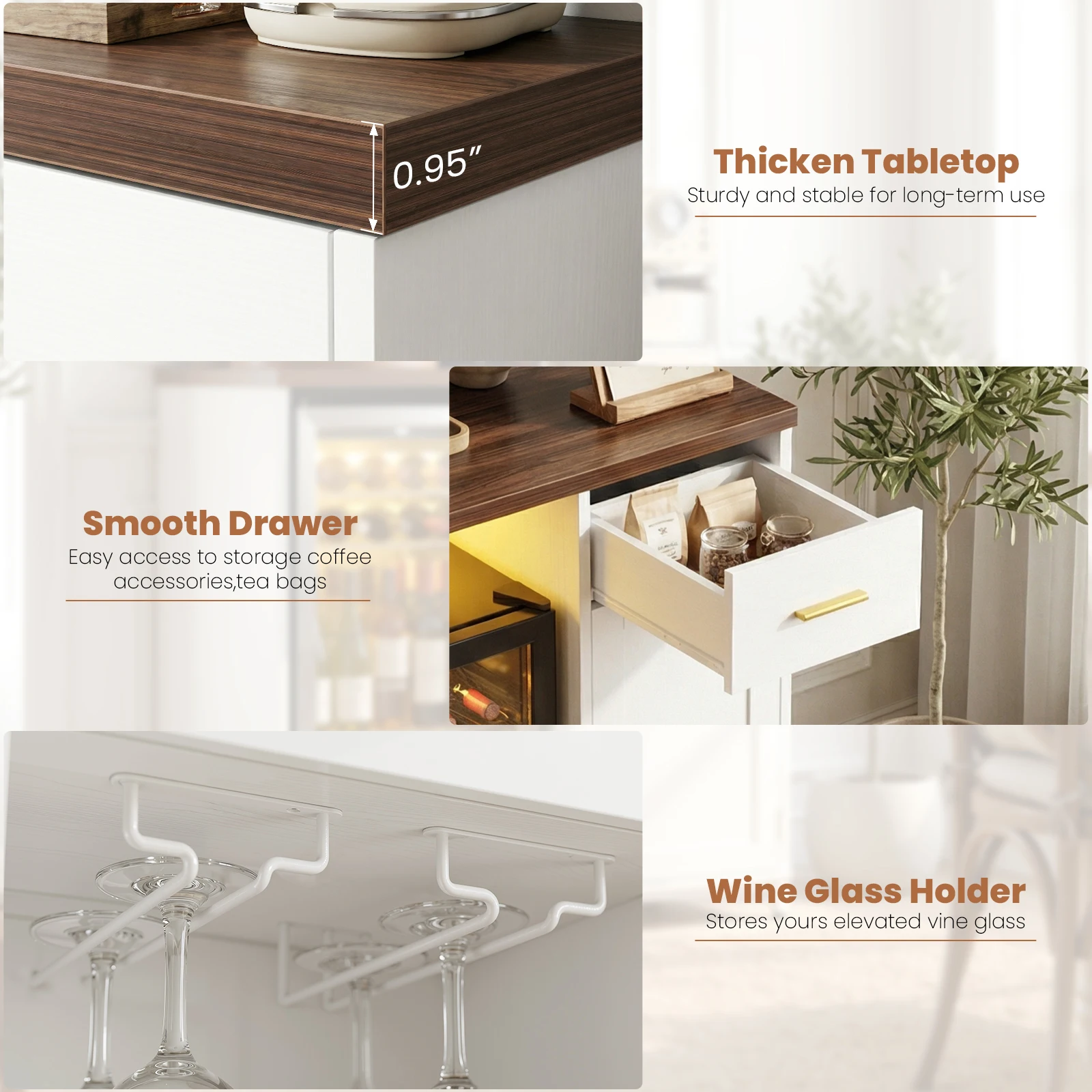 Aheaplus 47.2" Coffee Bar Cabinet with Mini Fridge Space & Power Outlet - Image 4