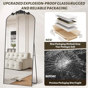 Antok 71" x 28" Full-Length Floor Mirror – Elegant Carved Frame - Thumbnail Image 4