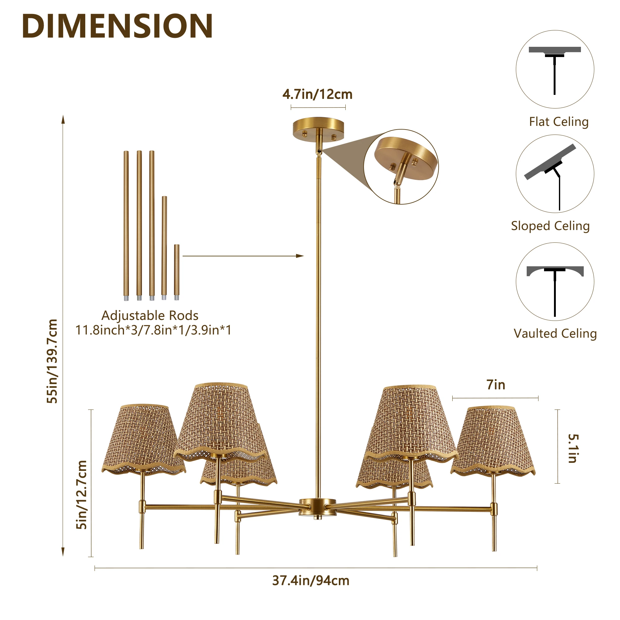 ARLGSITE 37" Bohemian Woven Rattan Chandelier – 6-Light Hanging Pendant - Image 4