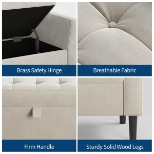 46.5" Velvet Storage Ottoman Bench – Elegant Tufted End-of-Bed Seating - Thumbnail Image 5