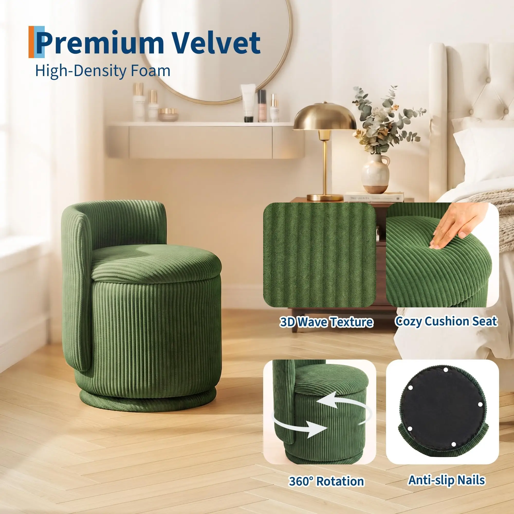 360° Swivel Vanity Chair with Hidden Storage – Elegant Velvet Accent Chair - Image 5