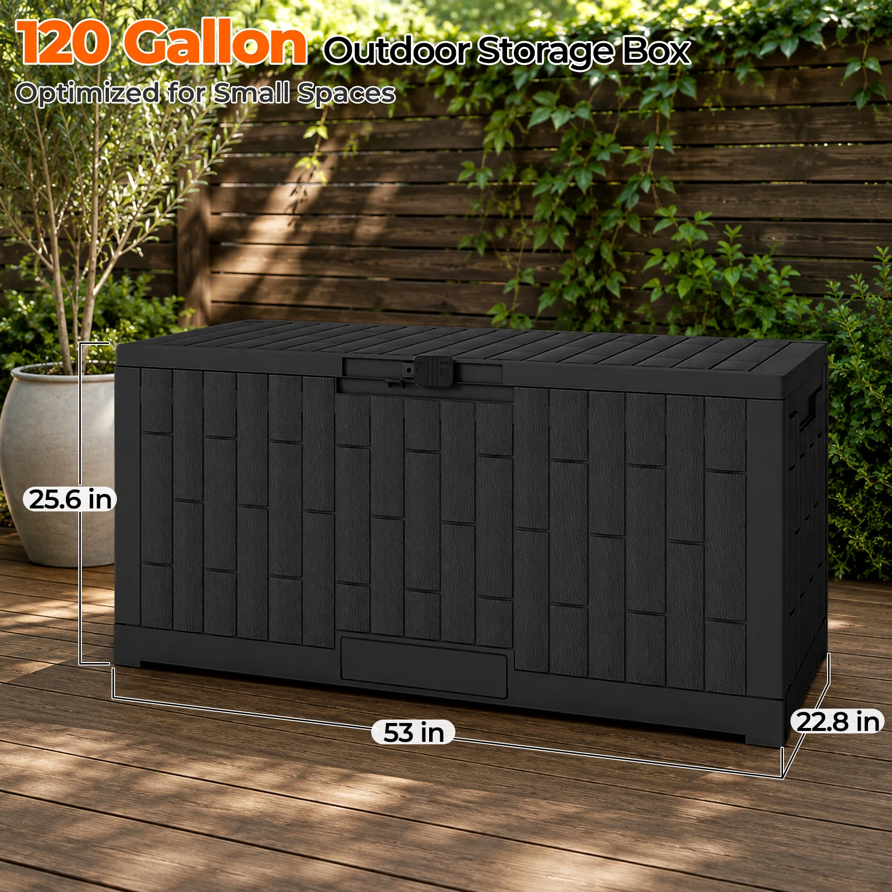 120-Gallon Waterproof Outdoor Storage Box – Resin Patio Deck Box with Lockable Lid - Image 2