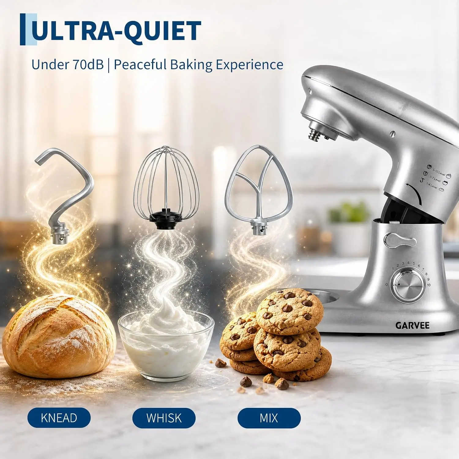Tacleekii 5.3 QT Stand Mixer – 500W Tilt-Head Electric Kitchen Mixer, Silver - Image 6